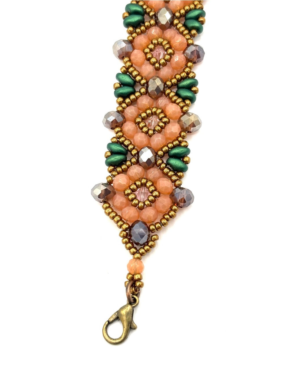 Hand Crafted Victorian Peach Flower Beaded Bracelet - Picture 5 of 8